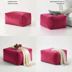 Hot Pink Velvet Ottoman Beanbag Rectangle Footstool Pouf - thumbnail 3
