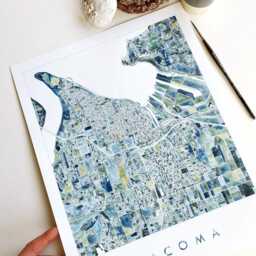 Pnw Tacoma Map Watercolor Print Washington City Block Plan - Art Print Moving Realtor Wedding Gift Pacific Northwest Puget Sound Blue Green - thumbnail 2