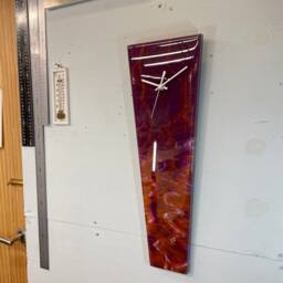 Narrow Dark Purple Plum & Copper Abstract Resin Wall Clock, Long Modern Unusual Home Decor - thumbnail 2