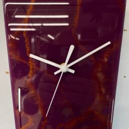 Narrow Dark Purple Plum & Copper Abstract Resin Wall Clock, Long Modern Unusual Home Decor - thumbnail 3