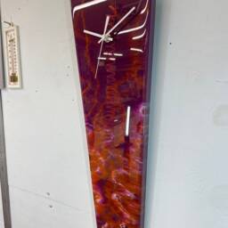 Narrow Dark Purple Plum & Copper Abstract Resin Wall Clock, Long Modern Unusual Home Decor - thumbnail 4