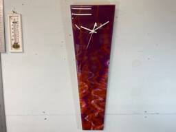 Narrow Dark Purple Plum & Copper Abstract Resin Wall Clock, Long Modern Unusual Home Decor