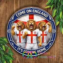 England 3 Lions Sign, Come On Wall Plaque, It's Coming Home Decor, Football Gift, St George Flag Fan Art, World Cup - thumbnail 2