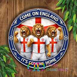 England 3 Lions Sign, Come On Wall Plaque, It's Coming Home Decor, Football Gift, St George Flag Fan Art, World Cup - thumbnail 1