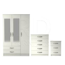 Bedroom Set, White Set, Wardrobe, Mirrored Chest Of Drawers & A Bedside Table. Ready Assembled - thumbnail 1