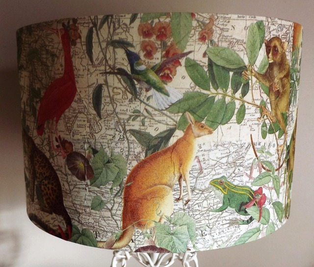 Exotic Animals Lampshade Vintage Map Shabby Chic Style - image 1