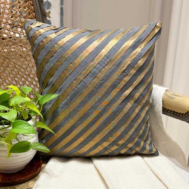 "Art Silk Grey Striped Decorative Pillow Sham, 24""x24""/26""x26" - image 1