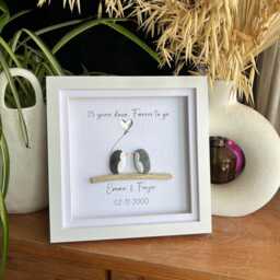 Personalised Penguin Anniversary Pebble Art. Gift For Couple Anniversary, Silver Gift, Art Framed Gift - thumbnail 3