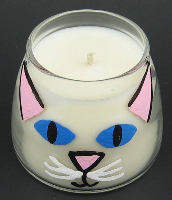 Hand-Painted Kitten Face Mini Soy Container Candle - Black Cat, Blue-Grey White Or Ginger Cat - image 1