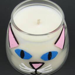 Hand-Painted Kitten Face Mini Soy Container Candle - Black Cat, Blue-Grey White Or Ginger Cat - thumbnail 2