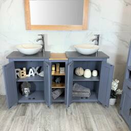 Hand Crafted Grey Painted Double Vanity Unit - Quartz Top, Stone Basins - thumbnail 3