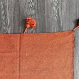 Orange Wool Moroccan Blanket - Handmade Cotton Pom Throw - thumbnail 4