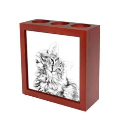 Norwegian Forest Cat - Wooden Stand For Candles/Pens With The Image Of A New Collection - thumbnail 1