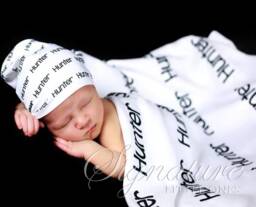 Personalized Baby Blanket, Hat, Name Swaddle Receiving Shower Gift, Birth Announcement Hat