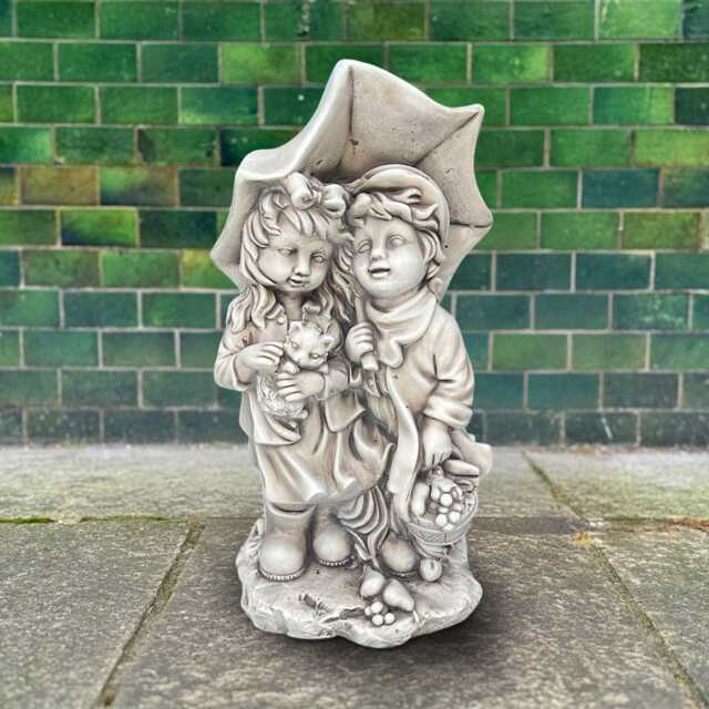 Boy & Girl Under Umbrella Statue Romantic Garden Sculpture Stone Boy Figure Outdoor Yard Decoration Handmade Cute Patio Ornament - image 1