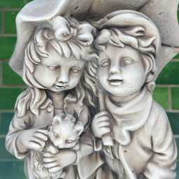 Boy & Girl Under Umbrella Statue Romantic Garden Sculpture Stone Boy Figure Outdoor Yard Decoration Handmade Cute Patio Ornament - thumbnail 2