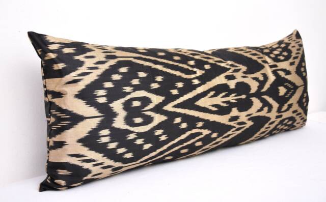 Black Ikat Long Lumbar Pillow, Silk Body Pillow Cover - image 1