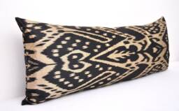 Black Ikat Long Lumbar Pillow, Silk Body Pillow Cover - thumbnail 1