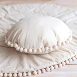 Boho Pom Pillow, Round Throw Teepee Cushion, Cotton Corner Decorative Handmade Cushion For Kids Nursery - thumbnail 2