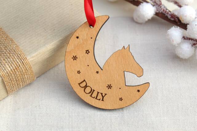 Personalised Horse Christmas Ornament, Lover Gift, Pony Bauble, Lover, Wooden Tree Decoration Head - image 1