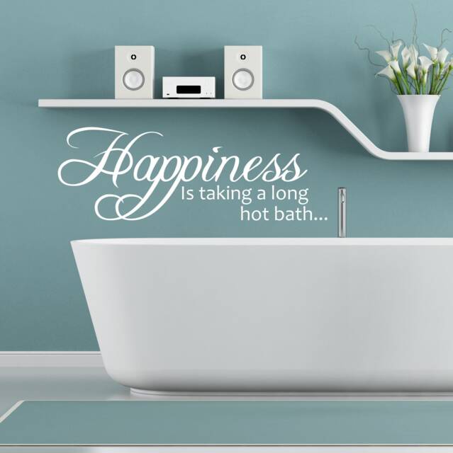 Happiness Is A Long Hot Bath - Wall Sticker Quote Decal Bathroom Vinyl Waterproof - image 1