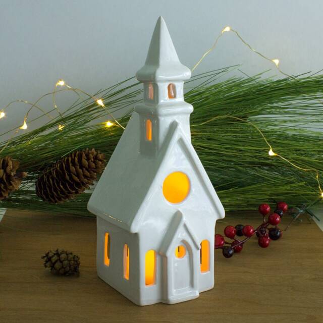 Valentine Village White Church Candle Holder, 8 - image 1