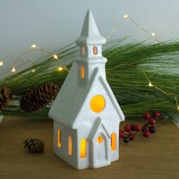 Valentine Village White Church Candle Holder, 8 - thumbnail 1