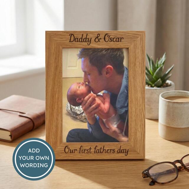 Personalised First Father's Day Photo Frame - Engraved Wooden Keepsake - image 1