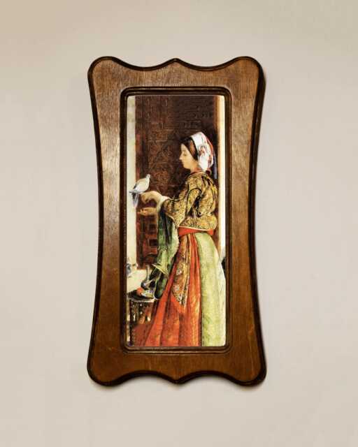 Light Oak Wooden Framed Picture, Art Nouveau Style, John Frederick Lewis, The Dove, Print, Wall Hanging Home Decor - image 1