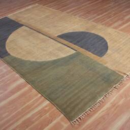 Hand Block Printed Cotton Rug Geometric Indian Kilim, 4x6 Ft - thumbnail 3