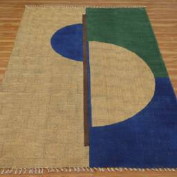 Hand Block Printed Cotton Rug Geometric Indian Kilim, 4x6 Ft - thumbnail 4