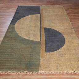 Hand Block Printed Cotton Rug Geometric Indian Kilim, 4x6 Ft - thumbnail 2