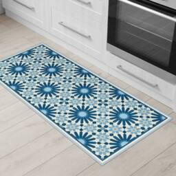 Dark Blue Kitchen Mat, Vinyl Floor Mat With Moroccan Tiles Design. Kitchen Tiles, Decor, Bath Rug - thumbnail 1