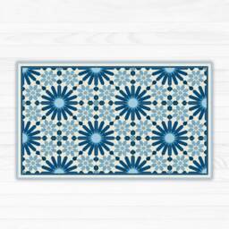 Dark Blue Kitchen Mat, Vinyl Floor Mat With Moroccan Tiles Design. Kitchen Tiles, Decor, Bath Rug - thumbnail 2