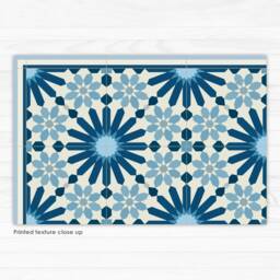 Dark Blue Kitchen Mat, Vinyl Floor Mat With Moroccan Tiles Design. Kitchen Tiles, Decor, Bath Rug - thumbnail 3