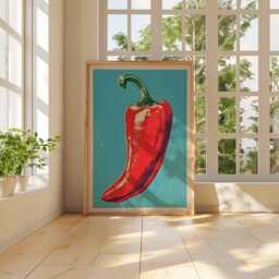 Pop Art Red Chili Pepper Poster, Retro Kitchen Wall Print, Bold Colorful Vegetable Decor - thumbnail 2