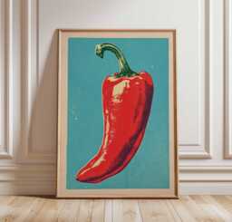 Pop Art Red Chili Pepper Poster, Retro Kitchen Wall Print, Bold Colorful Vegetable Decor - thumbnail 1