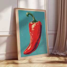 Pop Art Red Chili Pepper Poster, Retro Kitchen Wall Print, Bold Colorful Vegetable Decor - thumbnail 3