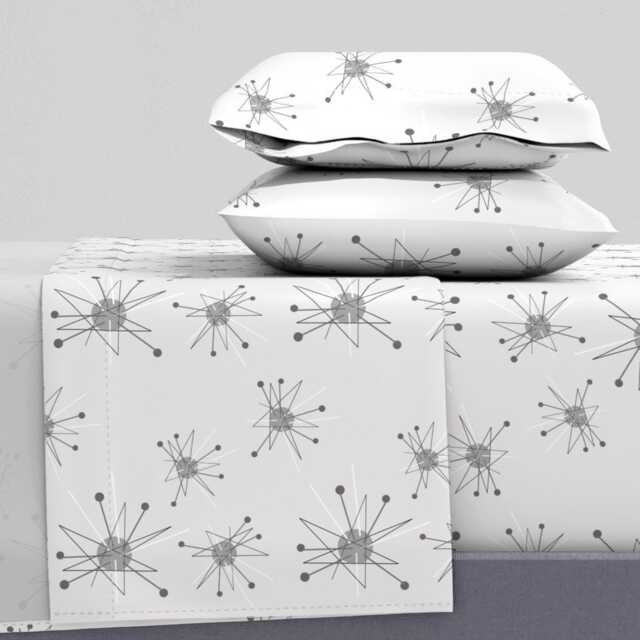 Mid Century Sheets - Sputnik Bees Knees By Shellyturnerdesigns Atomic Vintage Futuristic Cotton Sateen Sheet Set Bedding Spoonflower - image 1