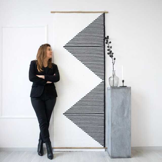 Large Modern Geometric Wall Decor - Contemporary Art Tapestry Hanging Yarn Fiber Black & White Woven - image 1