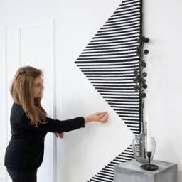 Large Modern Geometric Wall Decor - Contemporary Art Tapestry Hanging Yarn Fiber Black & White Woven - thumbnail 3