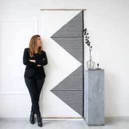 Large Modern Geometric Wall Decor - Contemporary Art Tapestry Hanging Yarn Fiber Black & White Woven