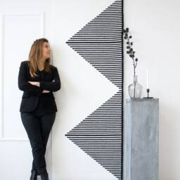 Large Modern Geometric Wall Decor - Contemporary Art Tapestry Hanging Yarn Fiber Black & White Woven - thumbnail 4