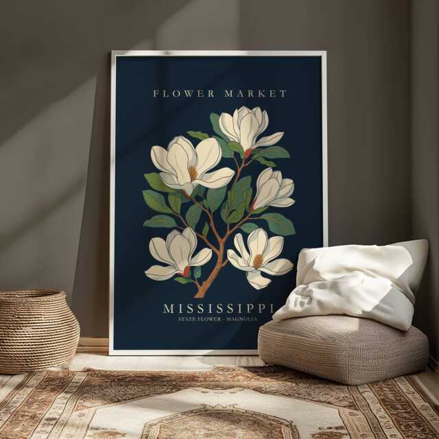 Mississippi Flower Market Print, Southern Magnolia Vintage Poster, Gifts - image 1