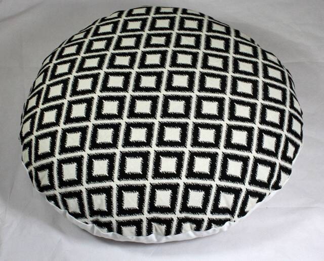 Handmade Round Floor Pillow Cover Black & White Jacquard Cushion - image 1