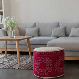 Embroidered Hmong Tribe Ottoman Pouf, Rustic Floor Cushion - thumbnail 2