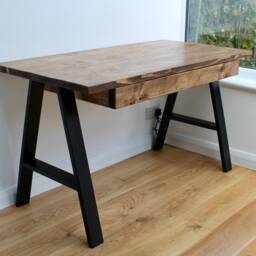 Office Desk With Drawer Storage On Steel A Legs Handmade From Solid Wood, Gaming Desk, Custom Made - thumbnail 3