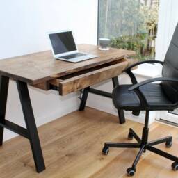 Office Desk With Drawer Storage On Steel A Legs Handmade From Solid Wood, Gaming Desk, Custom Made - thumbnail 2