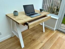 Office Desk With Drawer Storage On Steel A Legs Handmade From Solid Wood, Gaming Desk, Custom Made - thumbnail 1