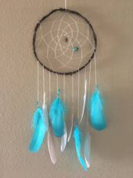 Brown & Blue Dreamcatcher Boho Chic Wall Hanging Room Decor Feathers Baby Shower Gift - thumbnail 1
